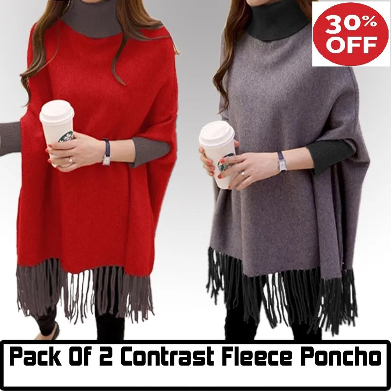 12-12 SALE:  PACK OF 2 CONTRAST WINTER FLEECE PONCHO