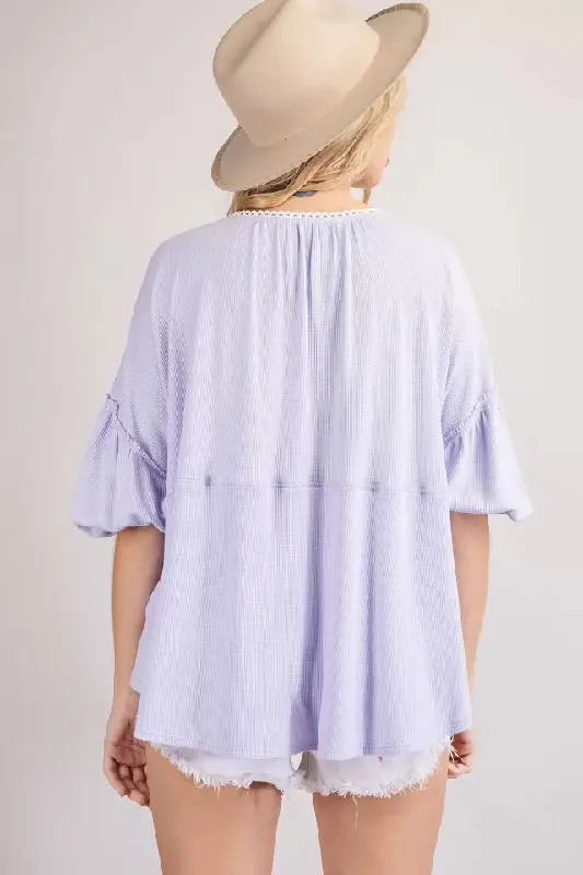 143 Story Embroidered Dolman Babydoll Short Top - Lavender