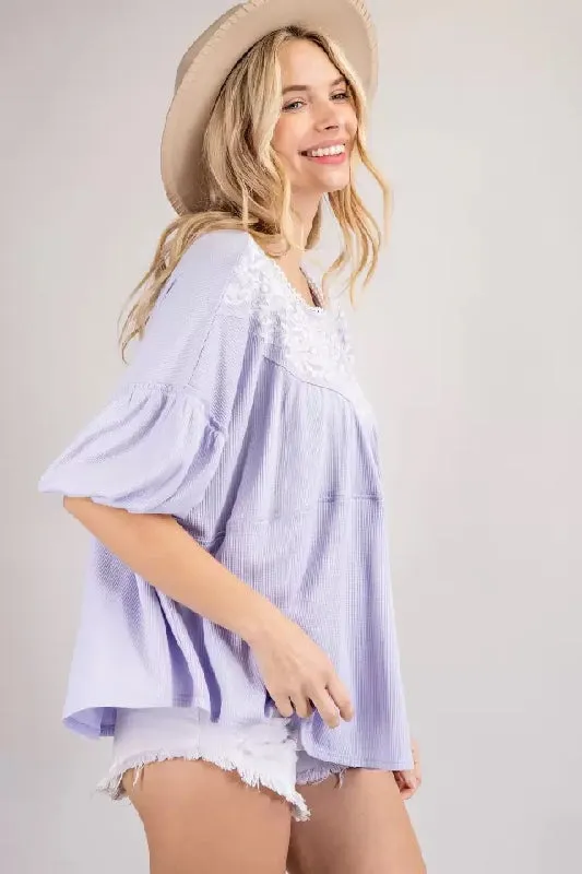 143 Story Embroidered Dolman Babydoll Short Top - Lavender