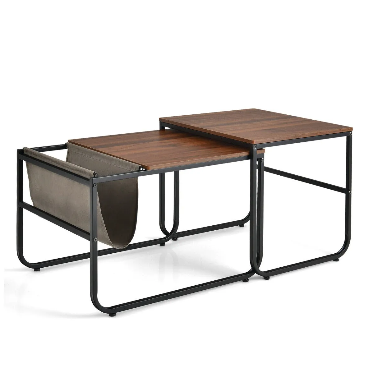 2 Pieces Modern Industrial Nesting Coffee Table Set-Brown