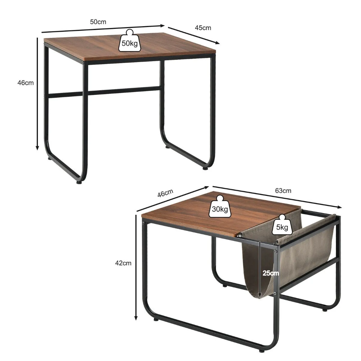 2 Pieces Modern Industrial Nesting Coffee Table Set-Brown