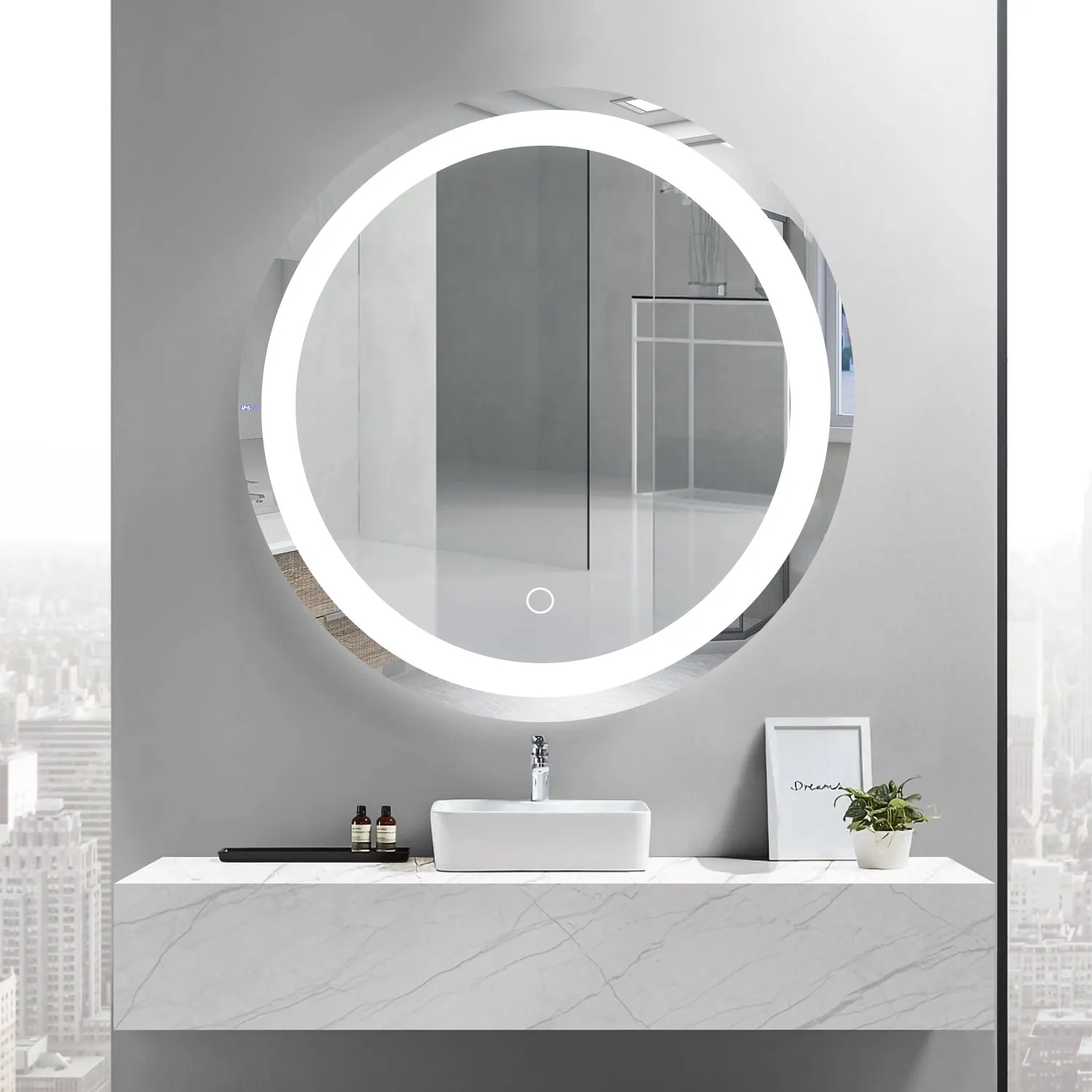 24" LED Round Bathroom Mirror Light Dimmable Vanity Mirror Light