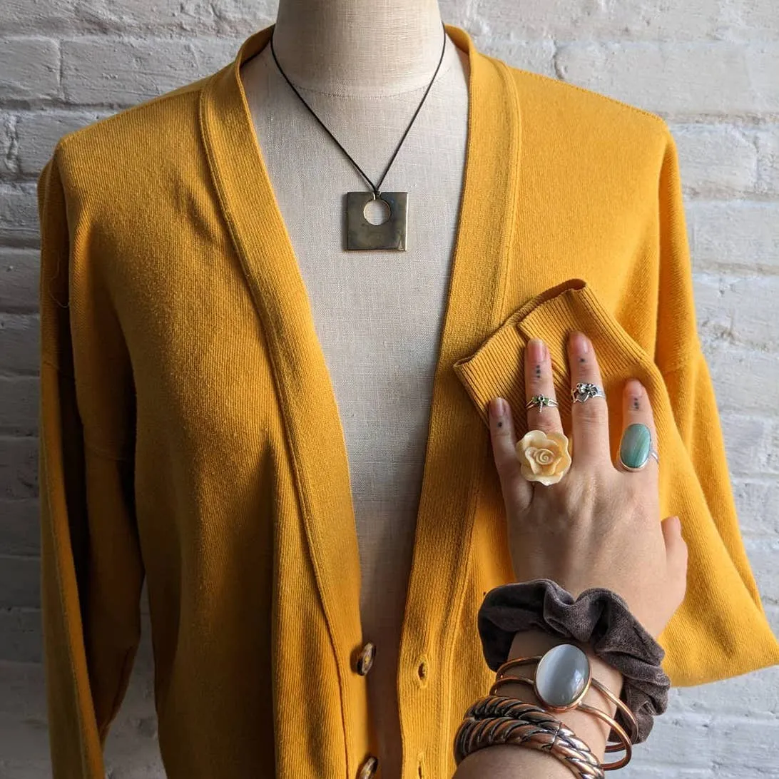 90s Vintage Mustard Sunshine Knit Cardigan Minimal Preppy Granny Chic Sweater