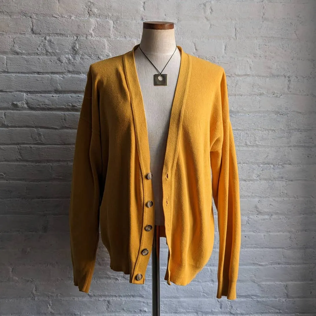 90s Vintage Mustard Sunshine Knit Cardigan Minimal Preppy Granny Chic Sweater