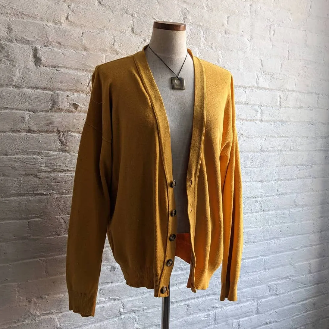 90s Vintage Mustard Sunshine Knit Cardigan Minimal Preppy Granny Chic Sweater