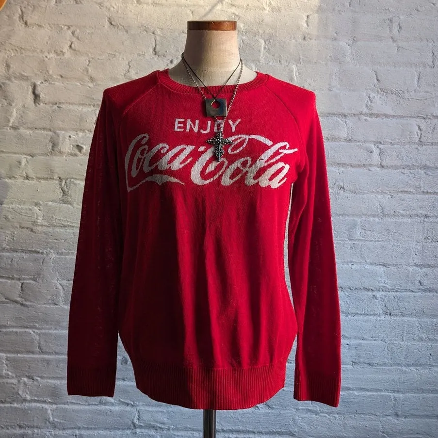 90s Vintage Red Classic Coca Cola Sweater Oversize Preppy Crewneck Sweater Top