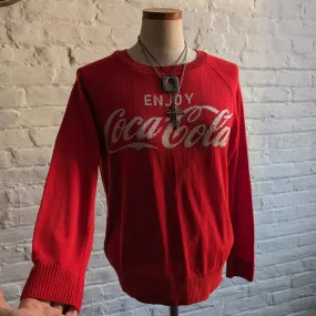 90s Vintage Red Classic Coca Cola Sweater Oversize Preppy Crewneck Sweater Top