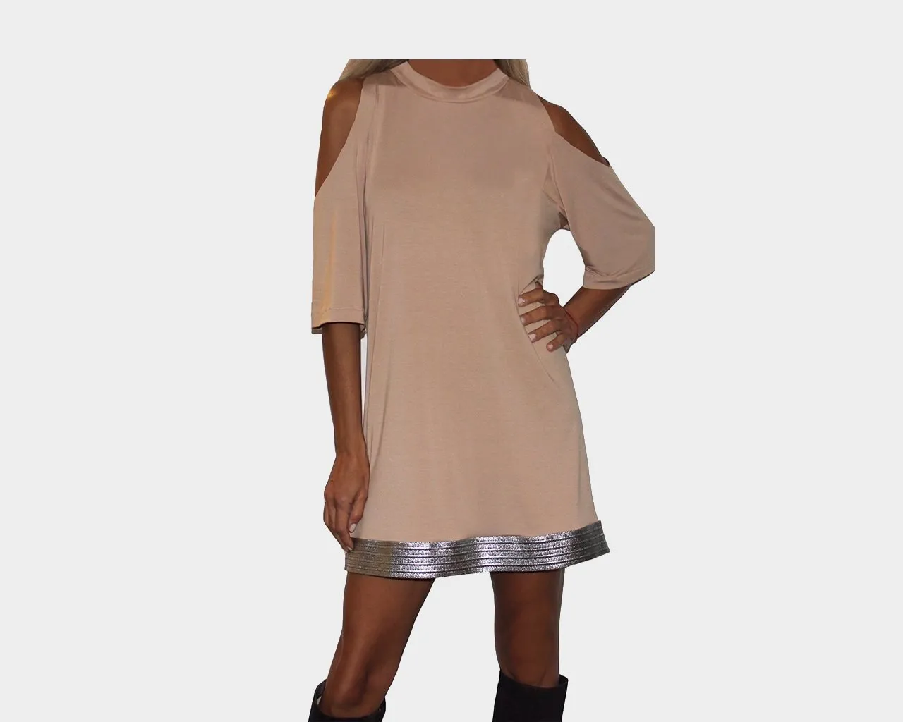 9.2 Taupe Cold Shoulder Short Dress - The St. Barth