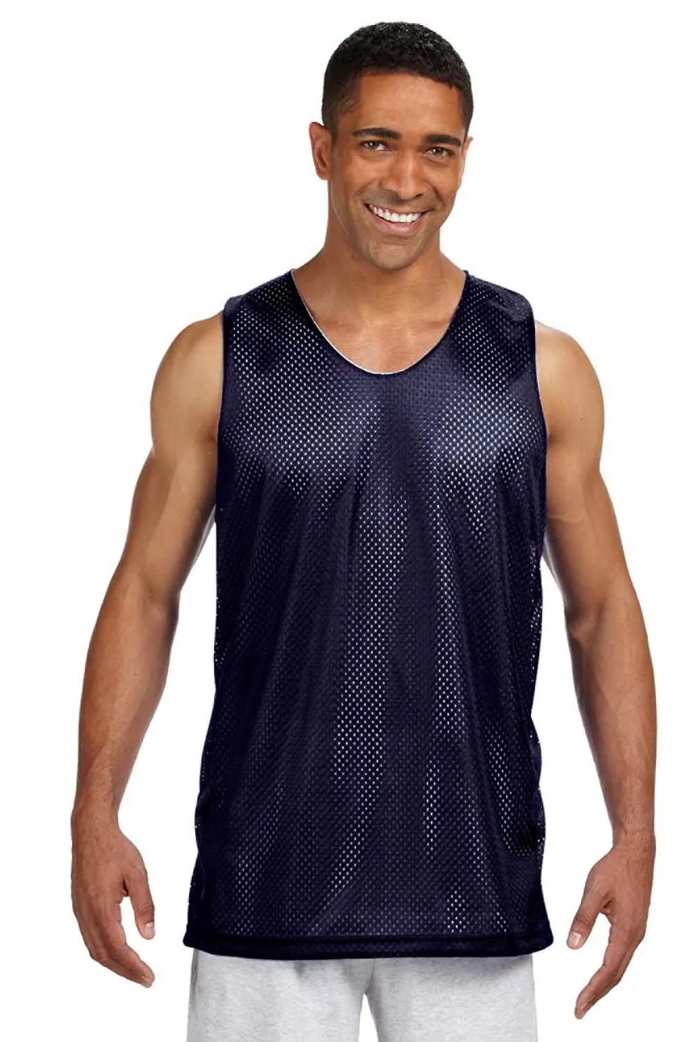 A4 Mens Reversible Mesh Moisture Wicking Tank Top - Navy Blue