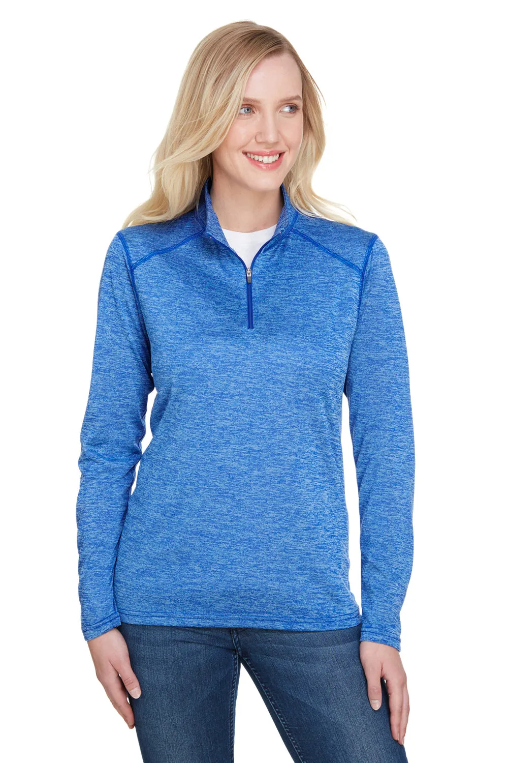 A4 Womens Tonal Space Dye Performance Moisture Wicking 1/4 Zip Sweatshirt - Light Blue