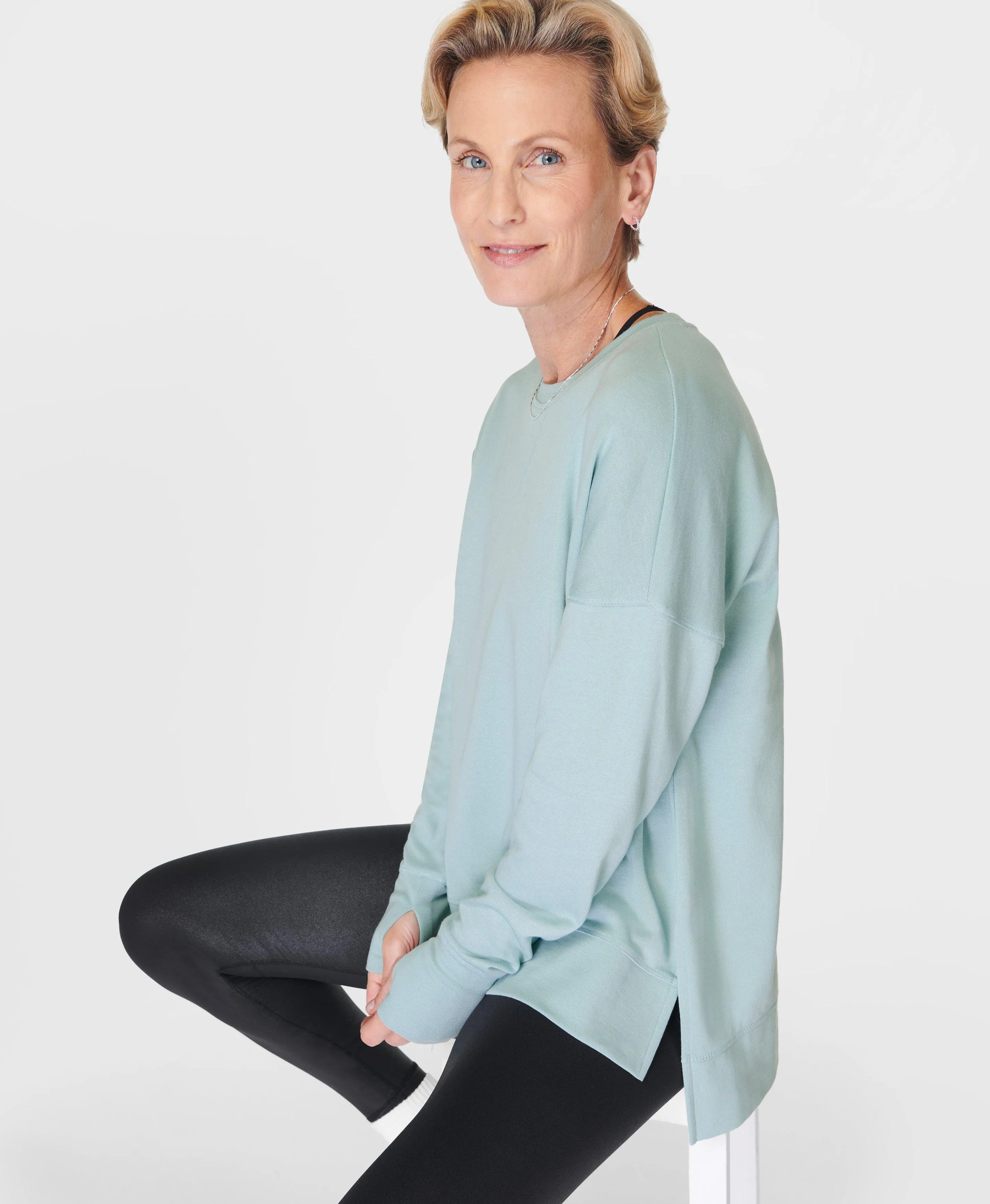 After Class Longline Sweatshir Sb8985 Muted-Teal-Blue