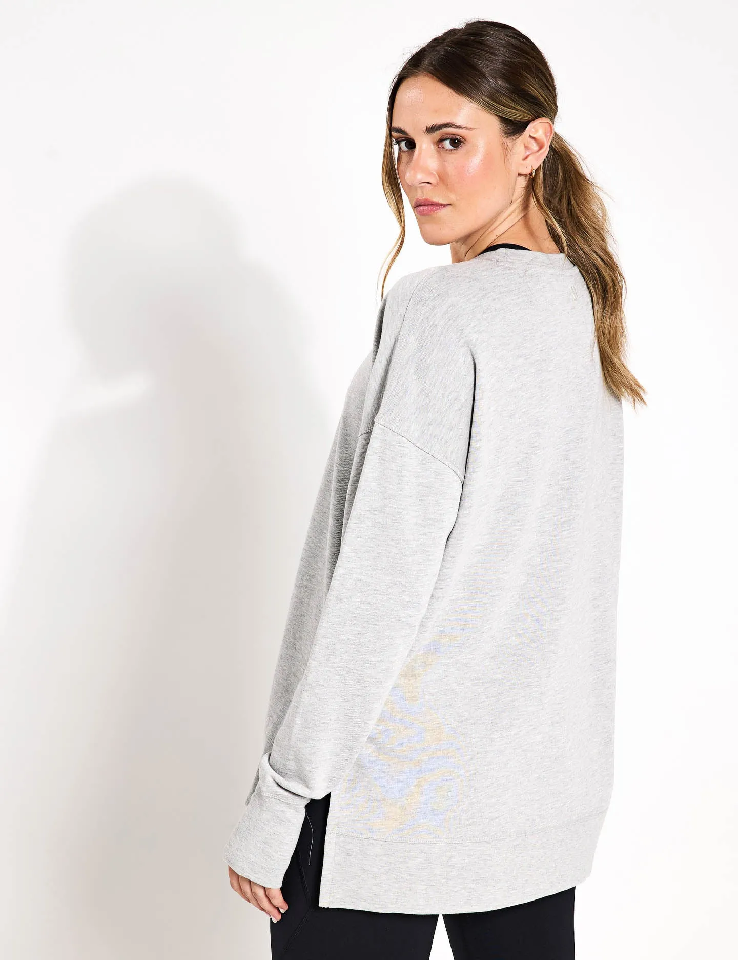 After Class Longline Sweatshirt - Light Grey Marl