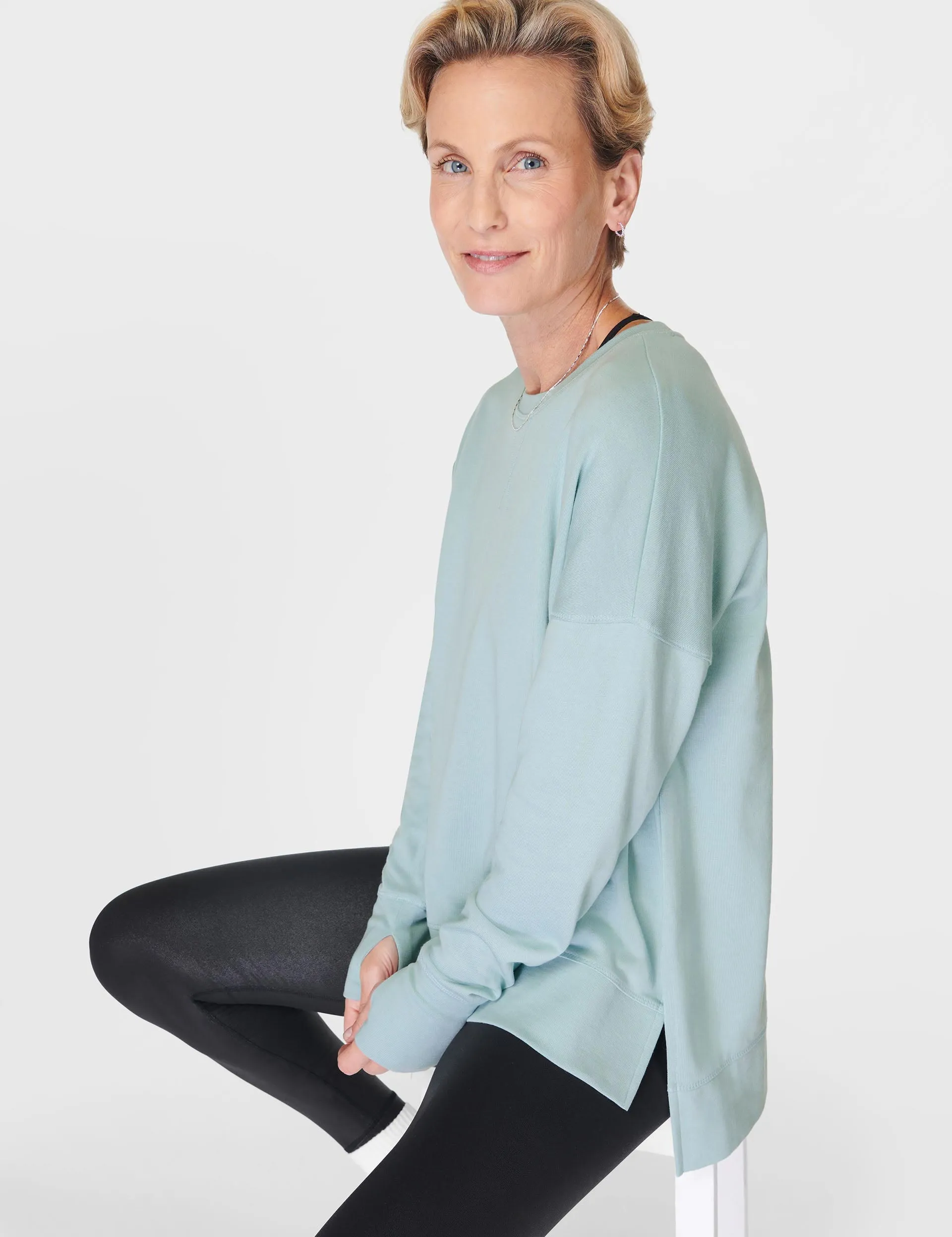 After Class Longline Sweatshirt - Muted Teal Blue