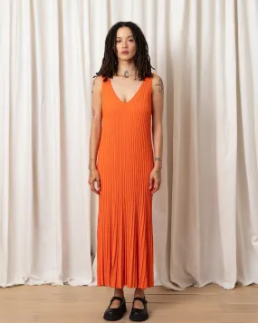 Ali Golden Knit Pleated Dress in Orange