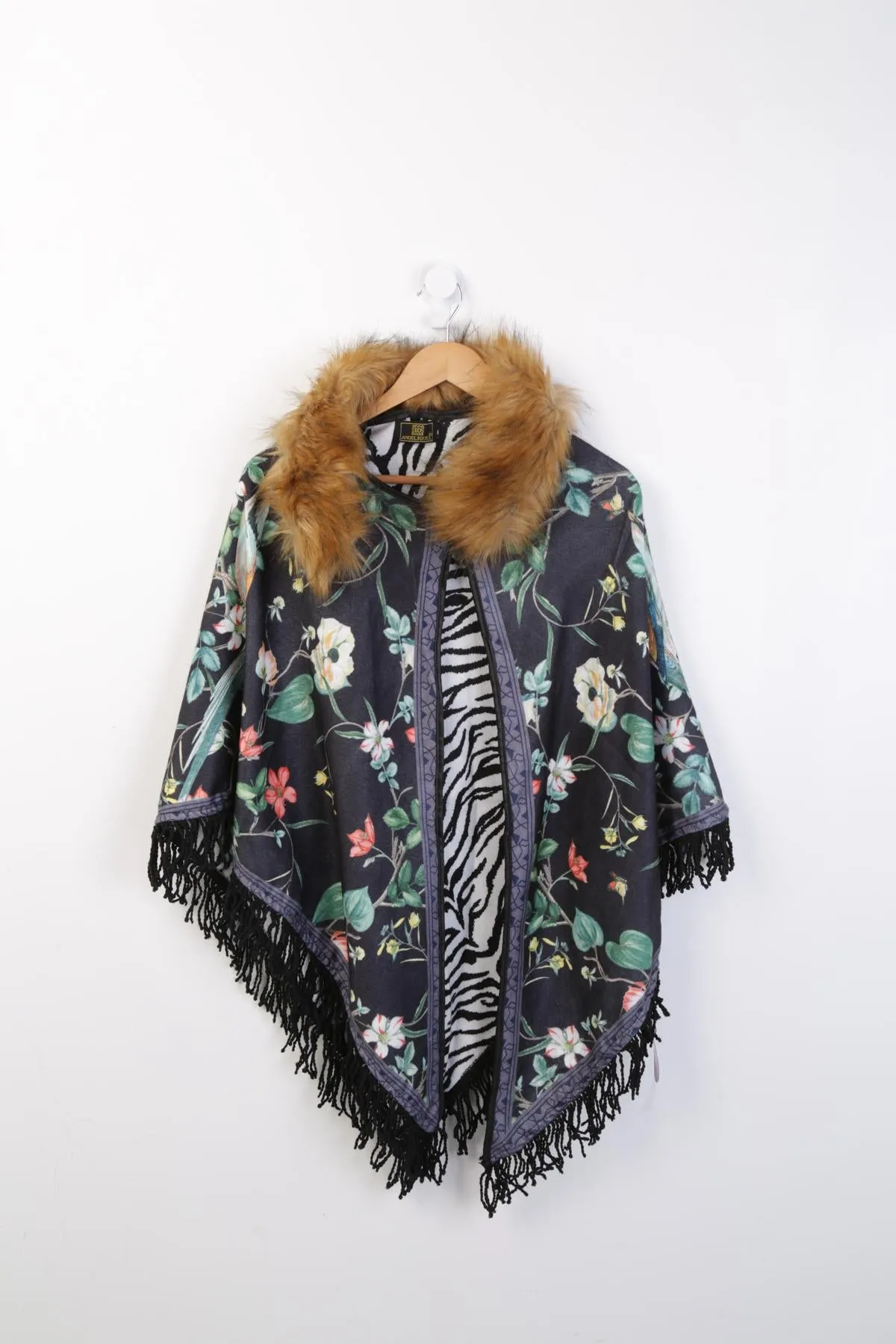 Ambra floral cape faux fur collar