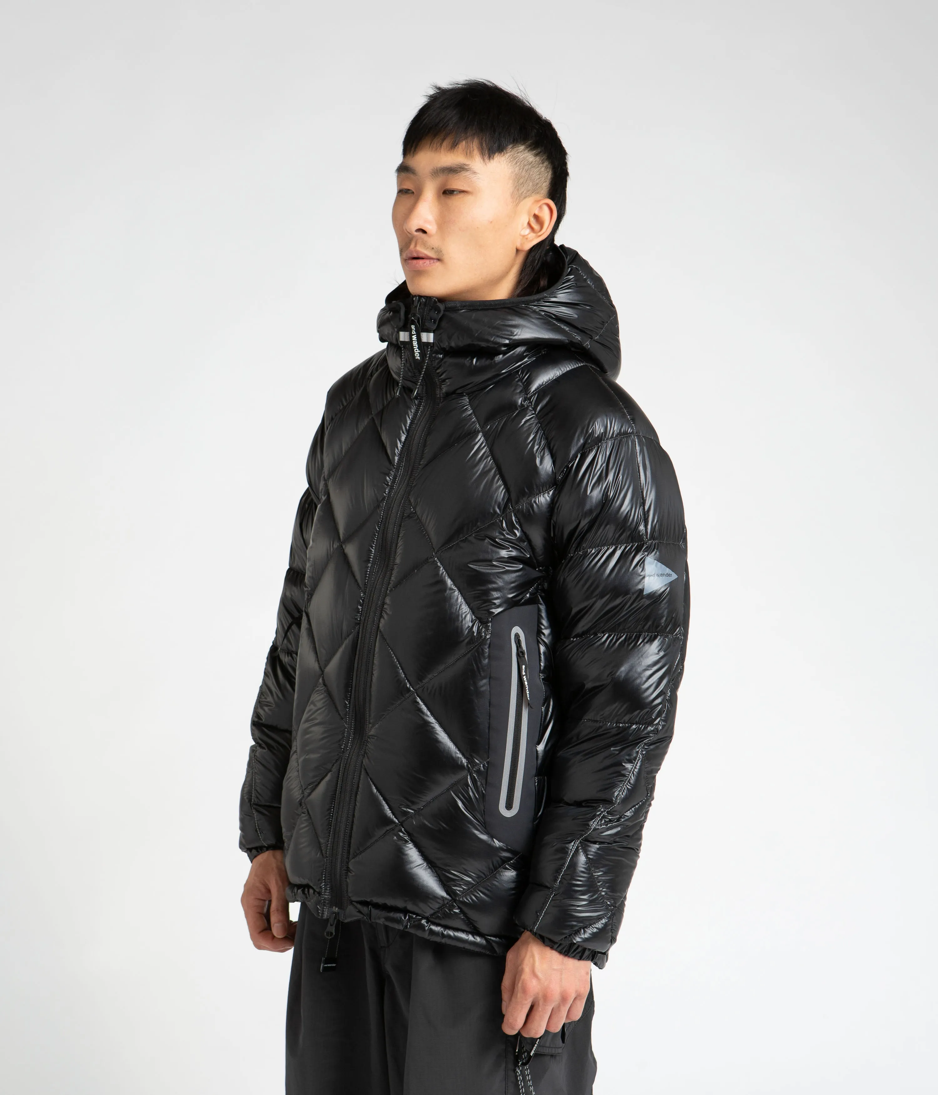 and wander Diamond Stitch Down Hooded Jacket - Black