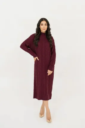 Autumn Winter '23 - Classic Cable Knit Plum Dress