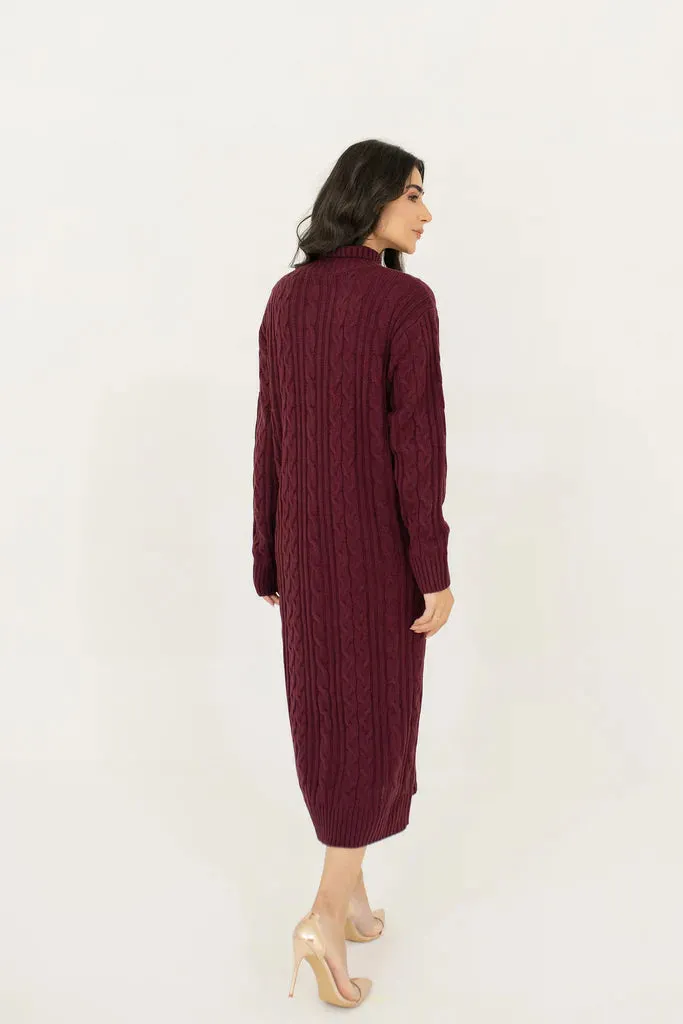 Autumn Winter '23 - Classic Cable Knit Plum Dress