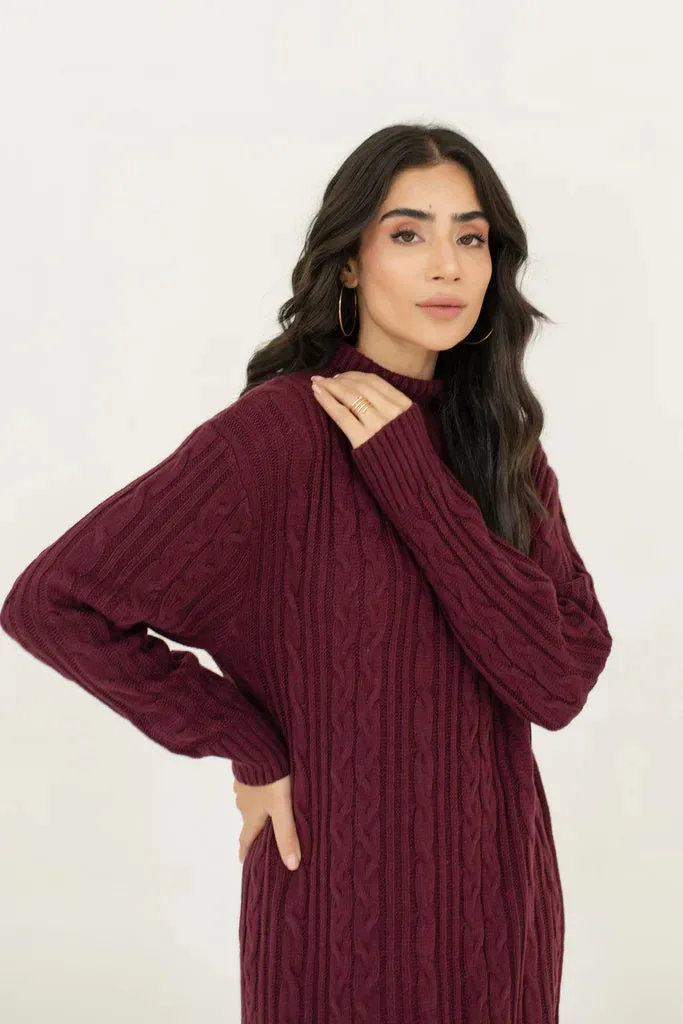 Autumn Winter '23 - Classic Cable Knit Plum Dress