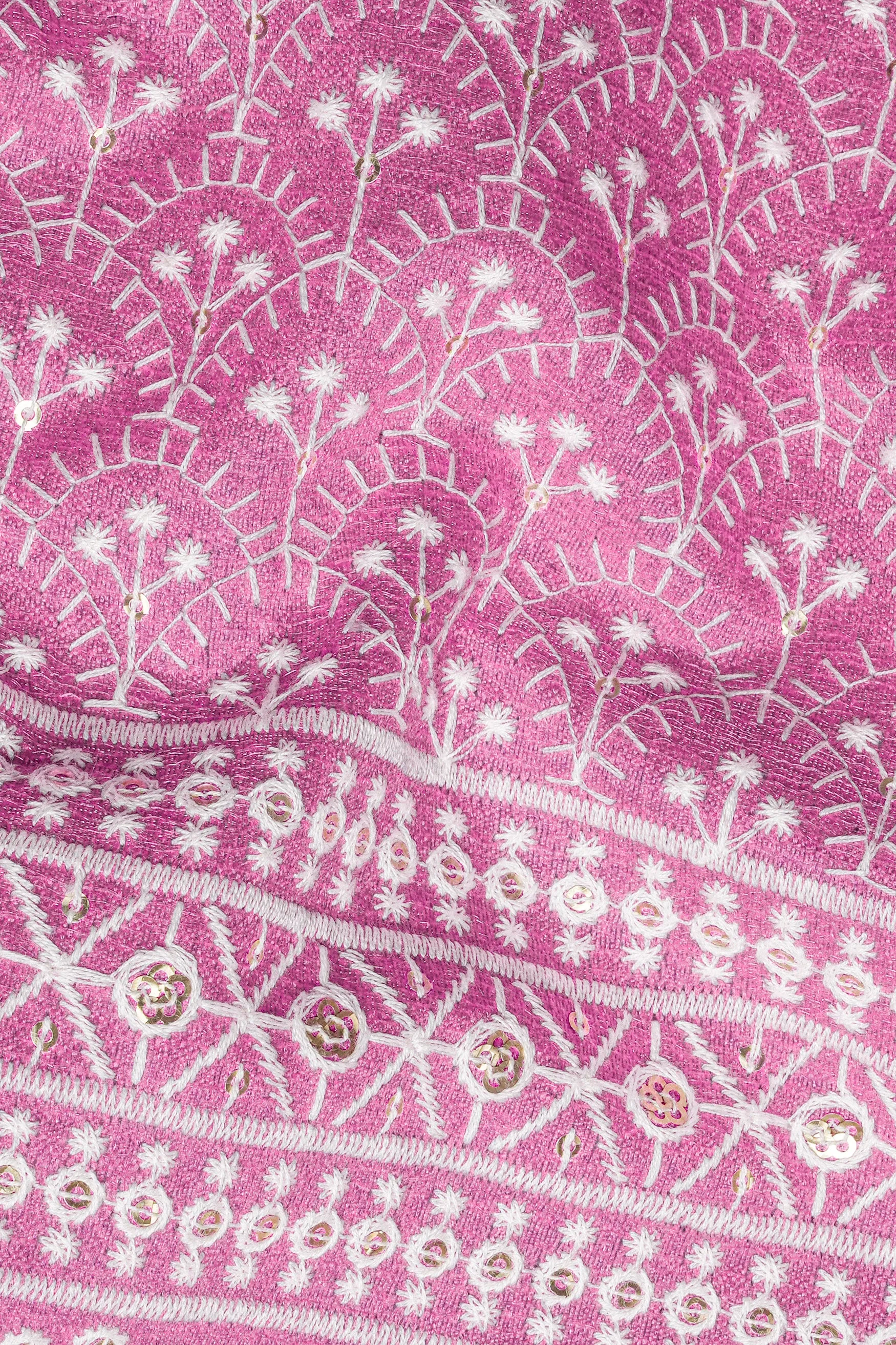 Bashful Pink and White Thread Embroidered Indo-Western Set