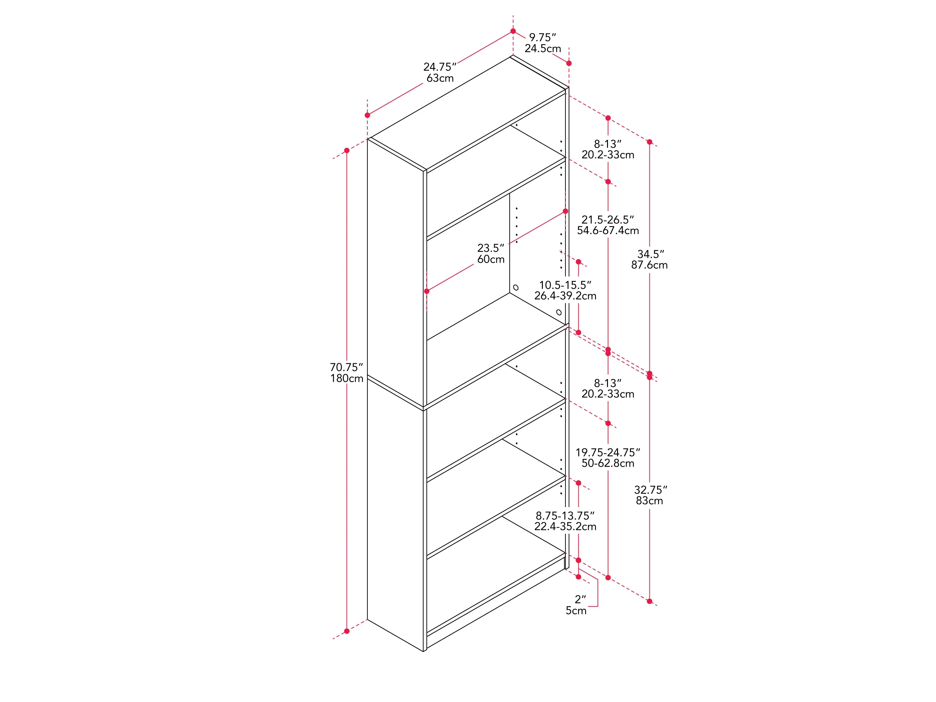 Black 5-Tier Bookshelf