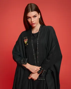 Black Linen Poncho Set