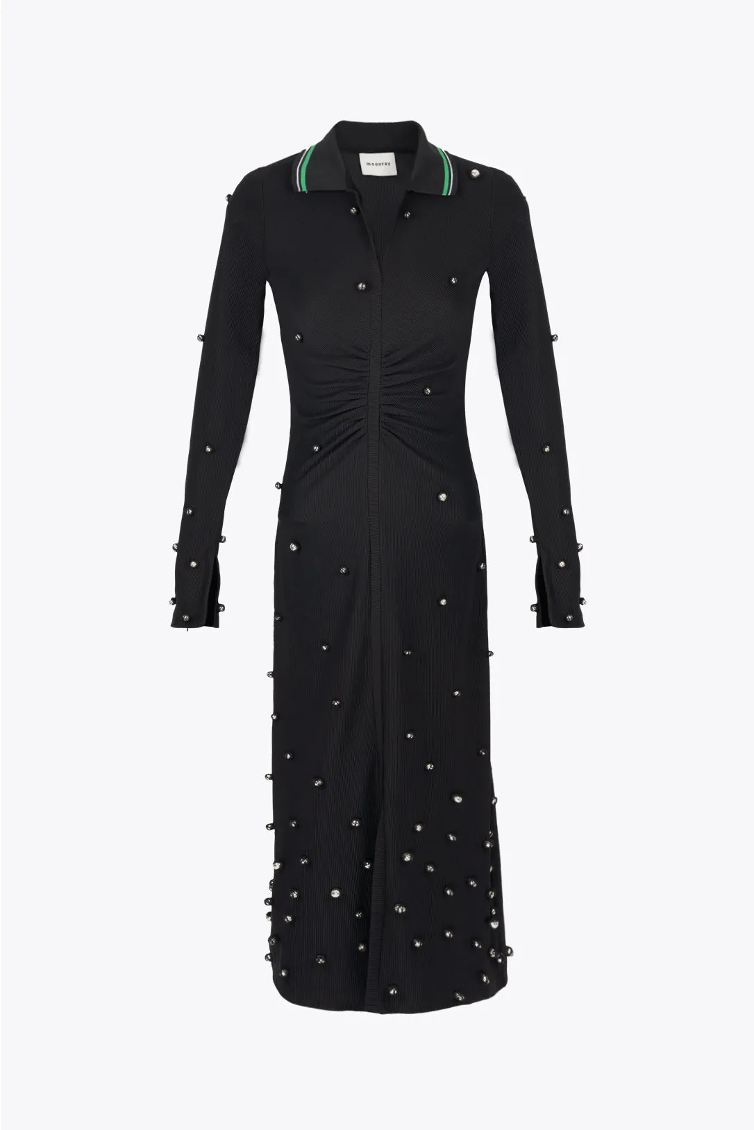 black ornamental polo midi dress