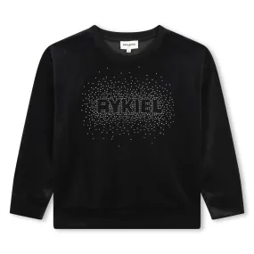 Black Velour Mini Me Rhinestone Logo Sweatshirt