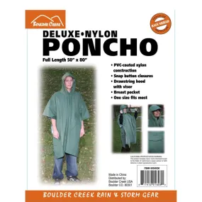 Boulder Creek Green PVC-Coated Nylon Rain Poncho One Size Fits All