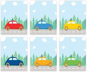 Boys Cars Nursery Hanging Wall Art, Colorful Cars Graphics, Vehicles