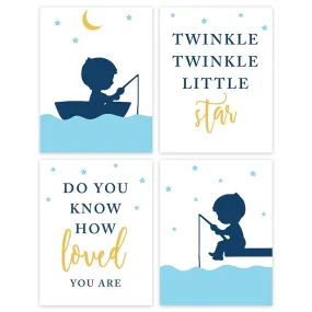 Boys Nursery Room Wall Art, Boy Fishing, Twinkle Twinkle Little Star, Do You Know How Loved You are