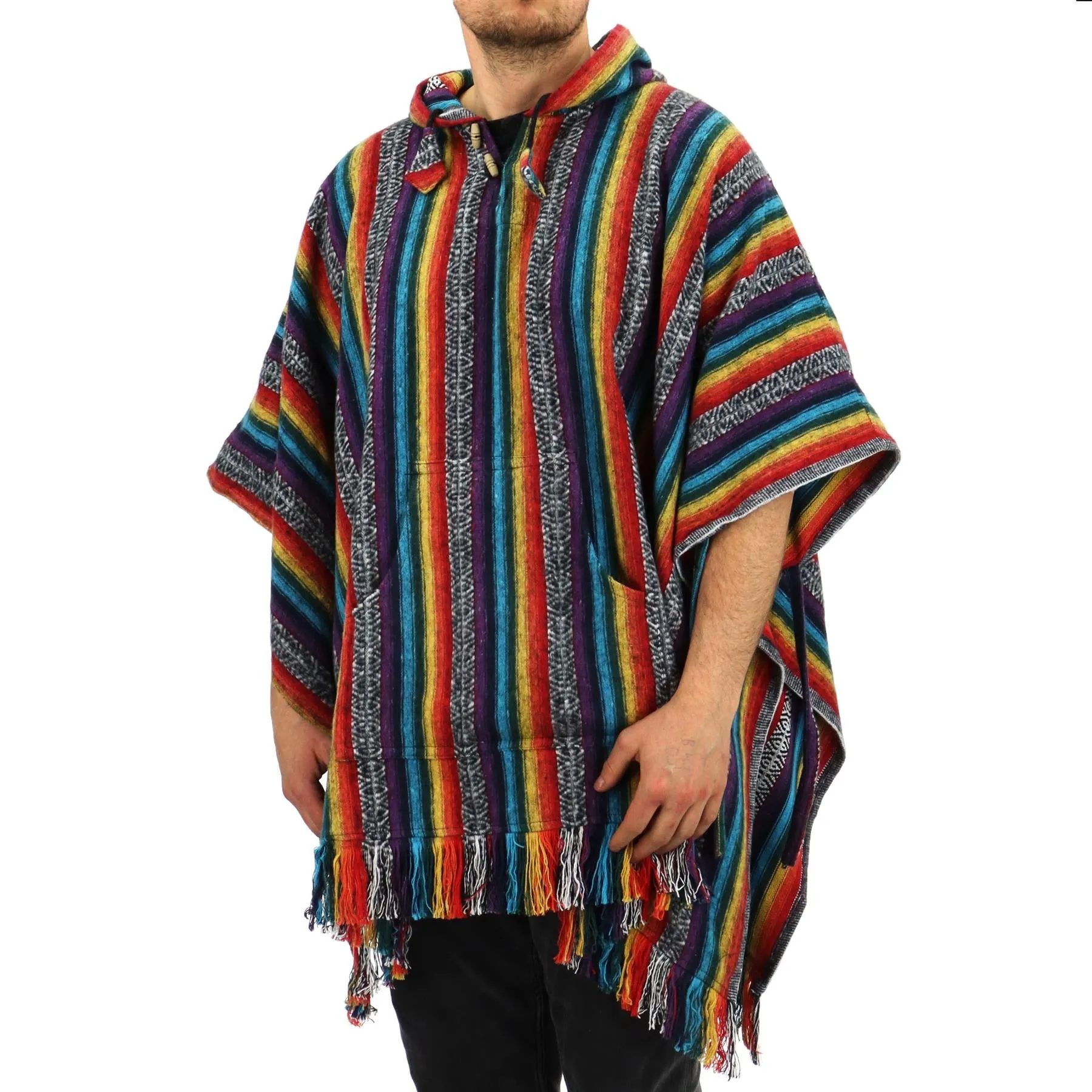 Brushed Cotton Hooded Poncho - Rainbow