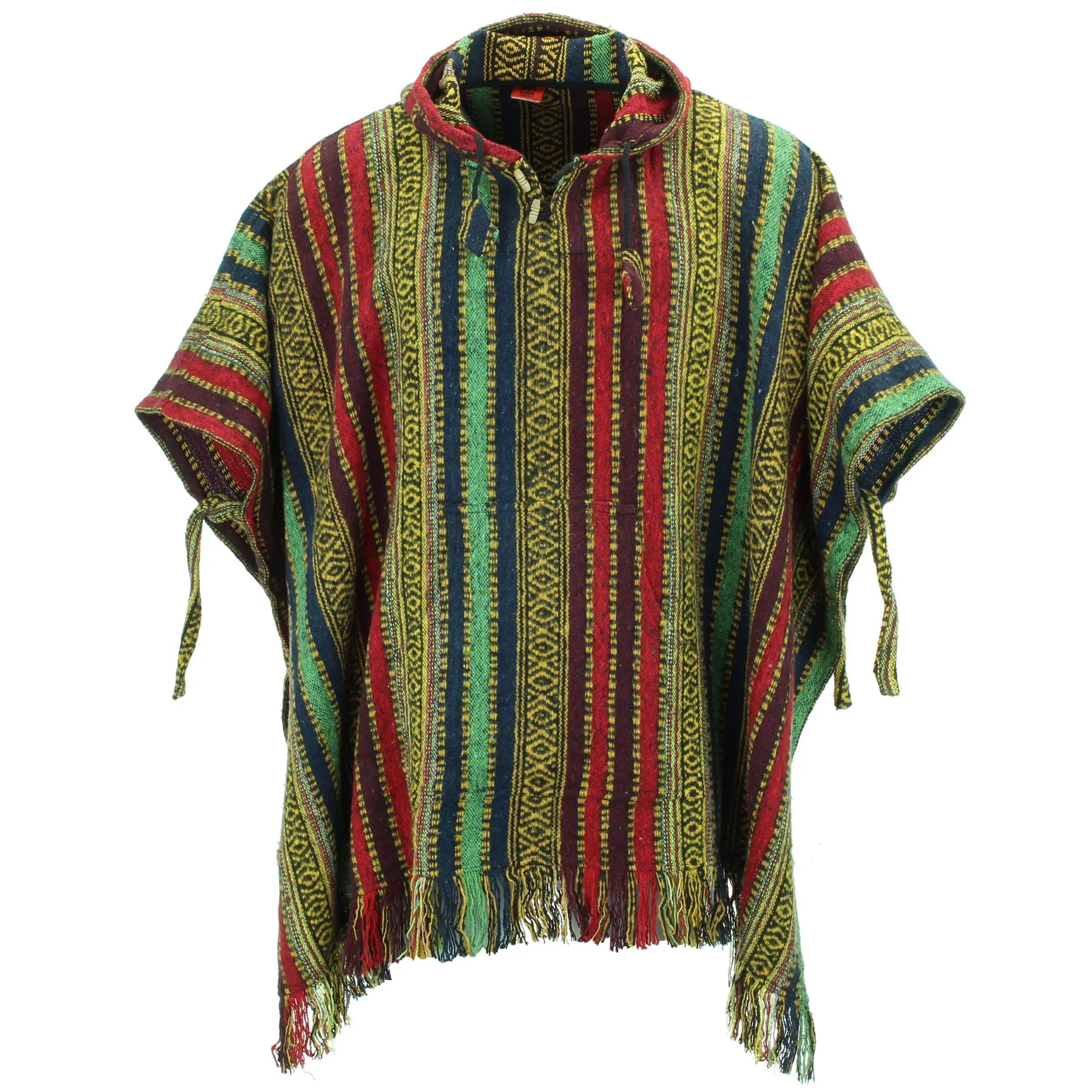 Brushed Cotton Hooded Poncho - Red Green