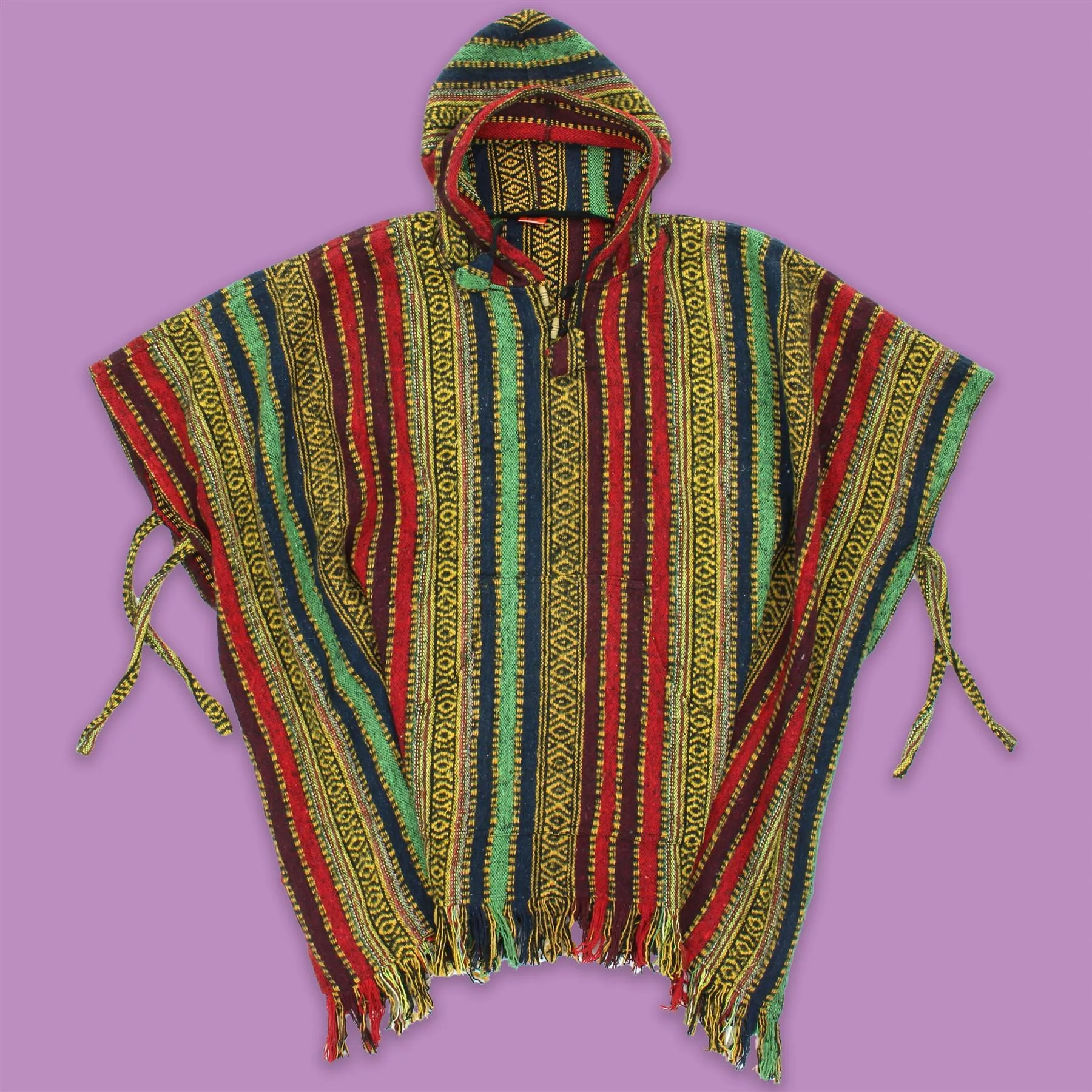 Brushed Cotton Hooded Poncho - Red Green