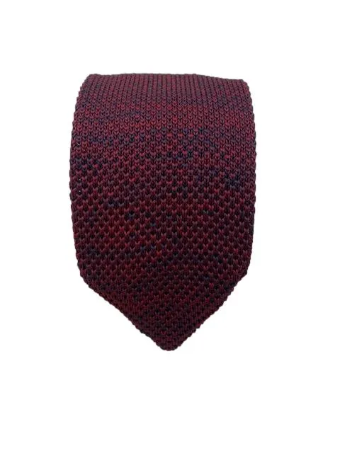 Burgundy and Smudged Navy Blue Skinny Knitted Necktie