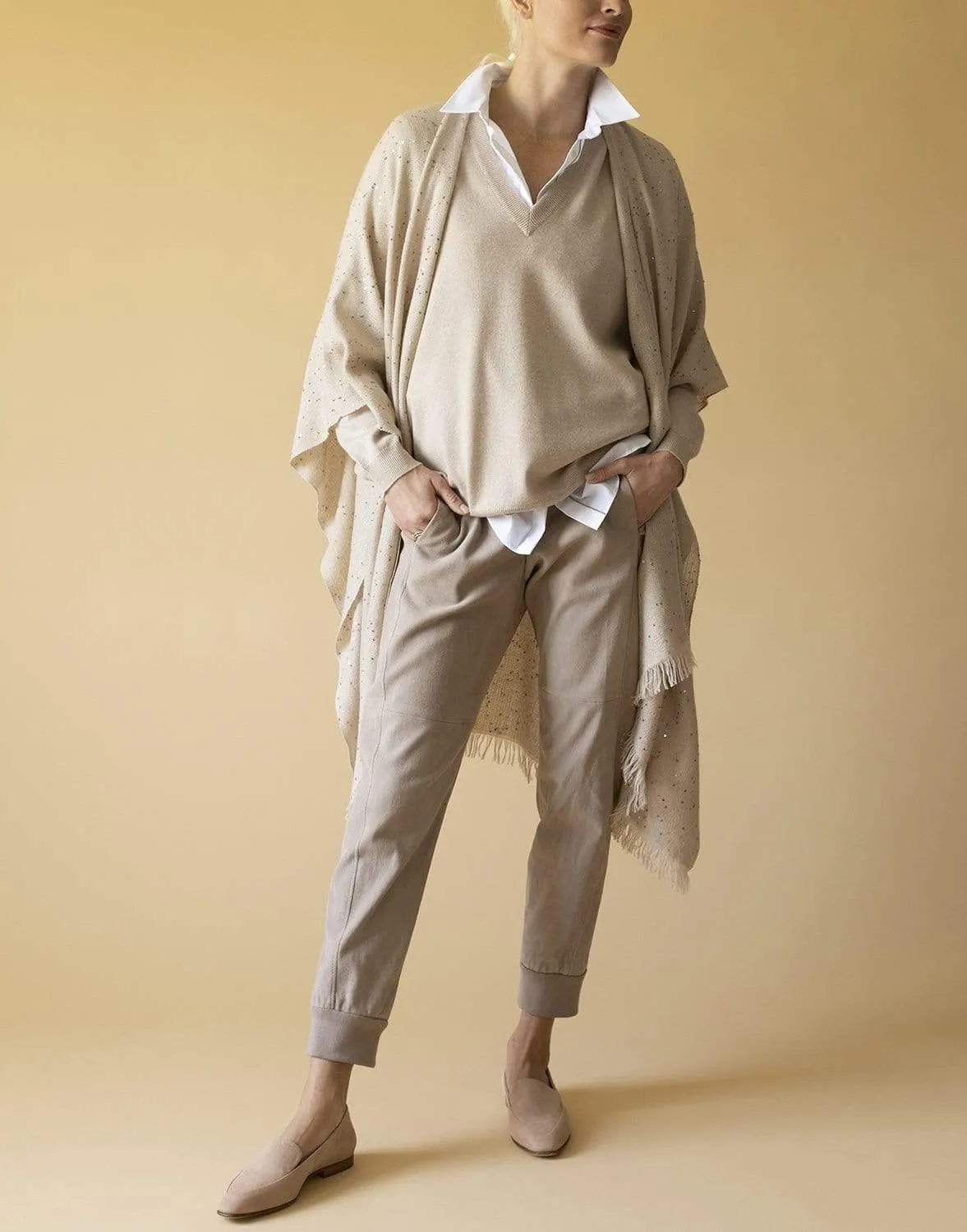 Cashmere and Silk Poncho - Almond