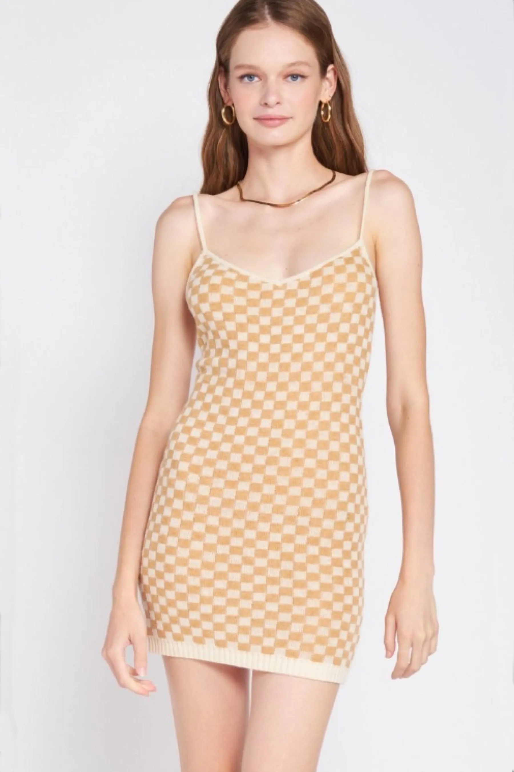 Chess Check Dress - Beige