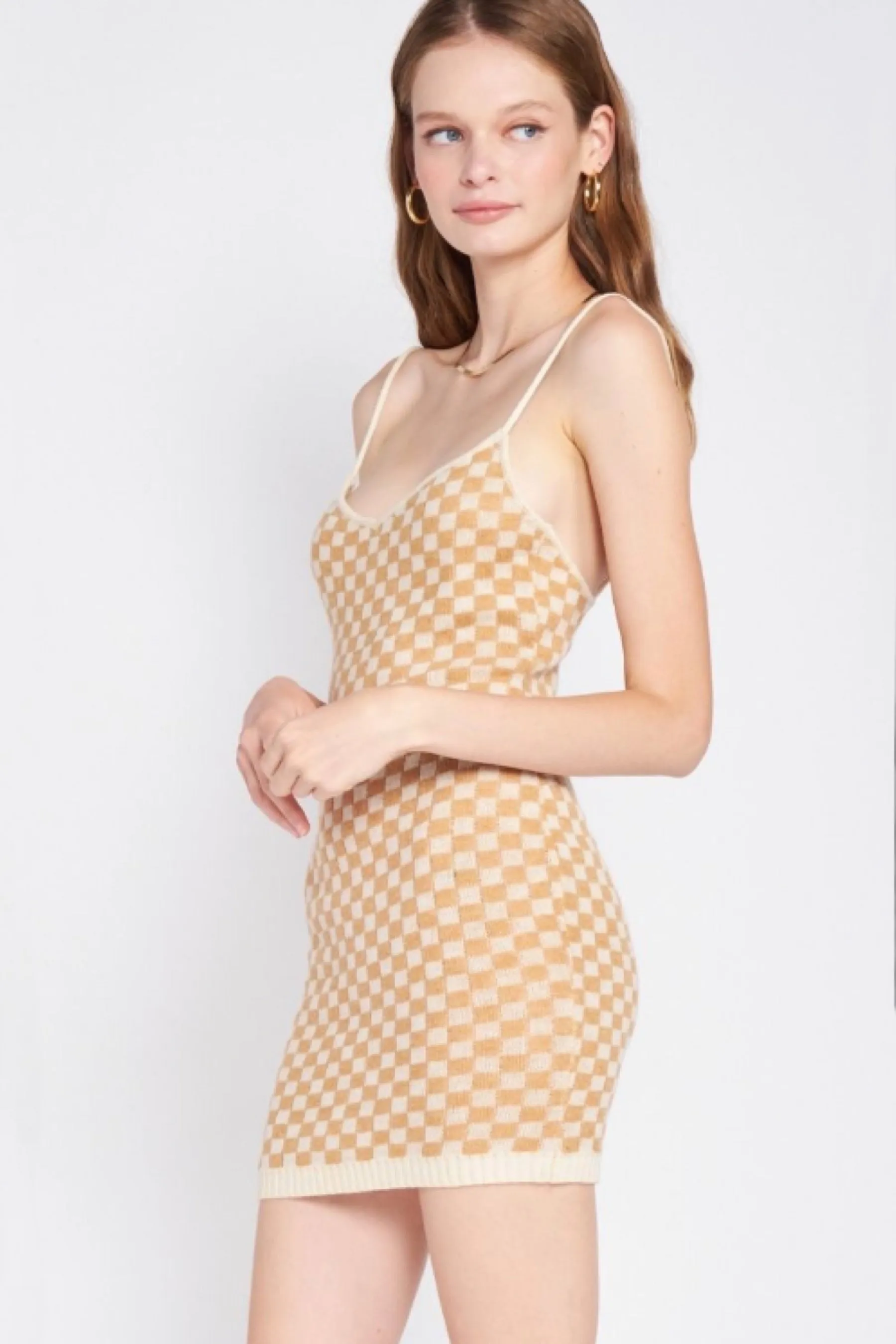 Chess Check Dress - Beige