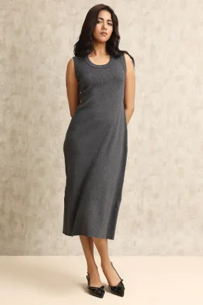 CLASSIC RIBBED SLEEVELESS DRESS-GREY