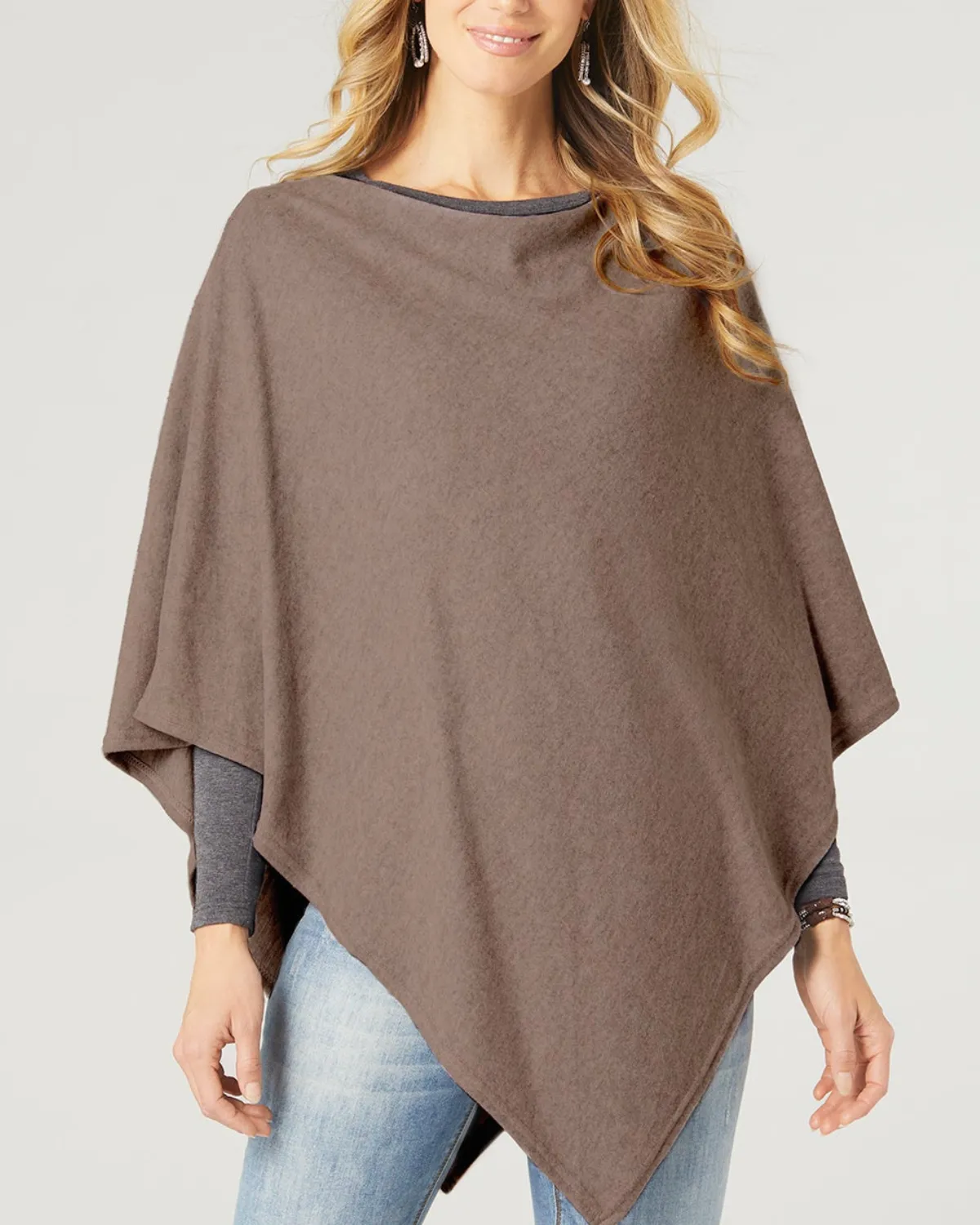 Coco and Carmen Lightweight Brushed Poncho (More Colors Available) - 2139038