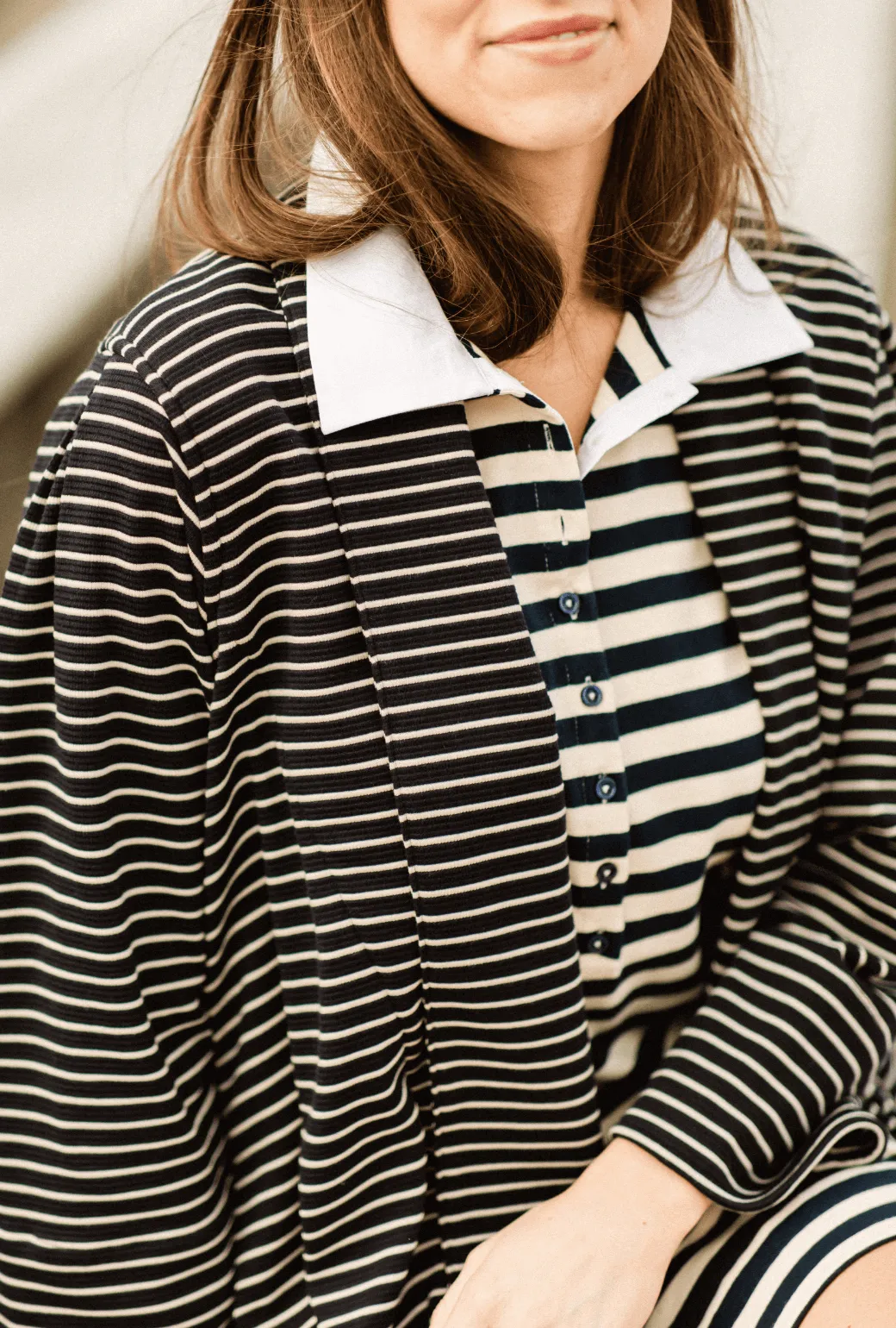 Collared Knit Dress - Navy Stripe