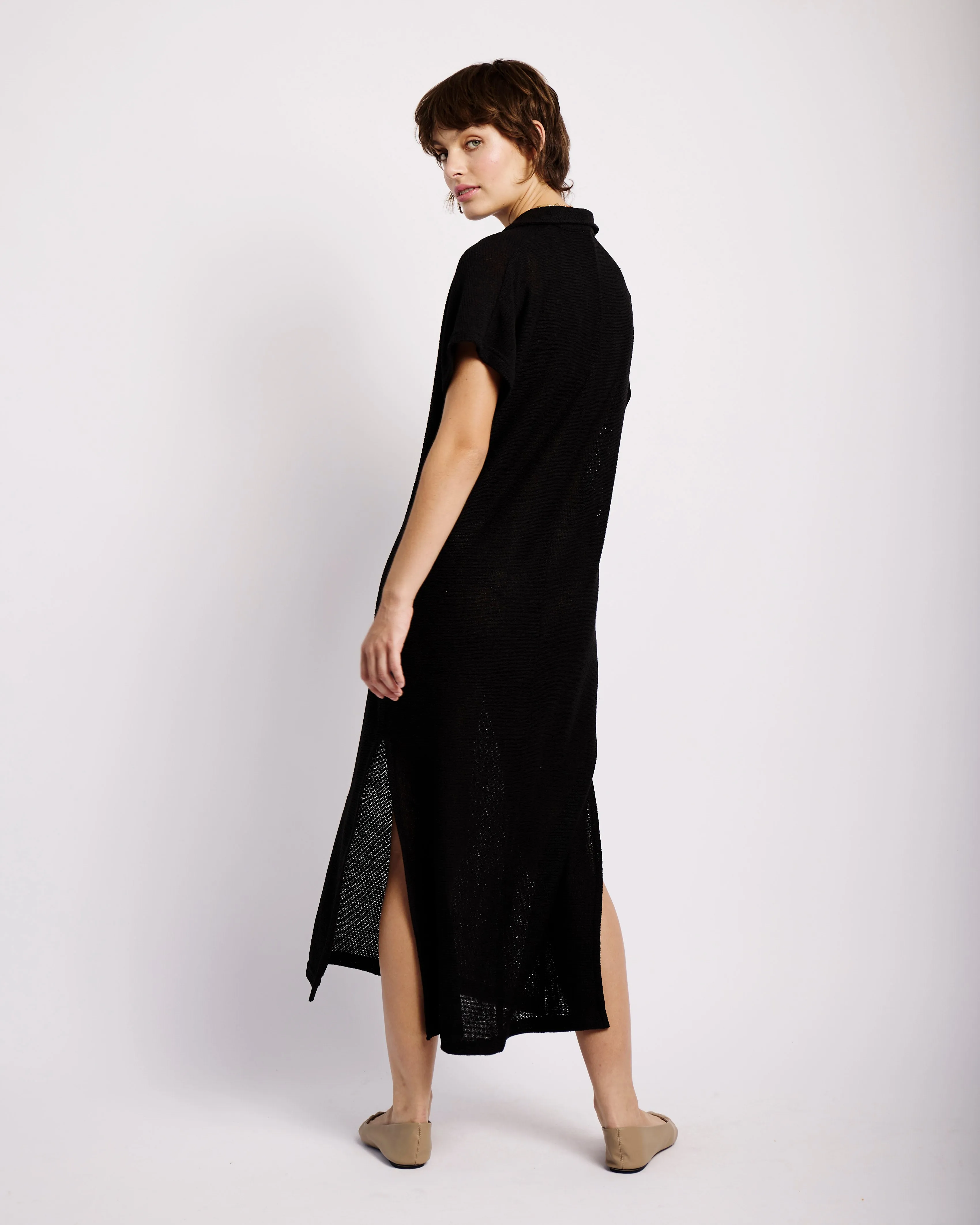 Collared Maxi Knit Dress in Black