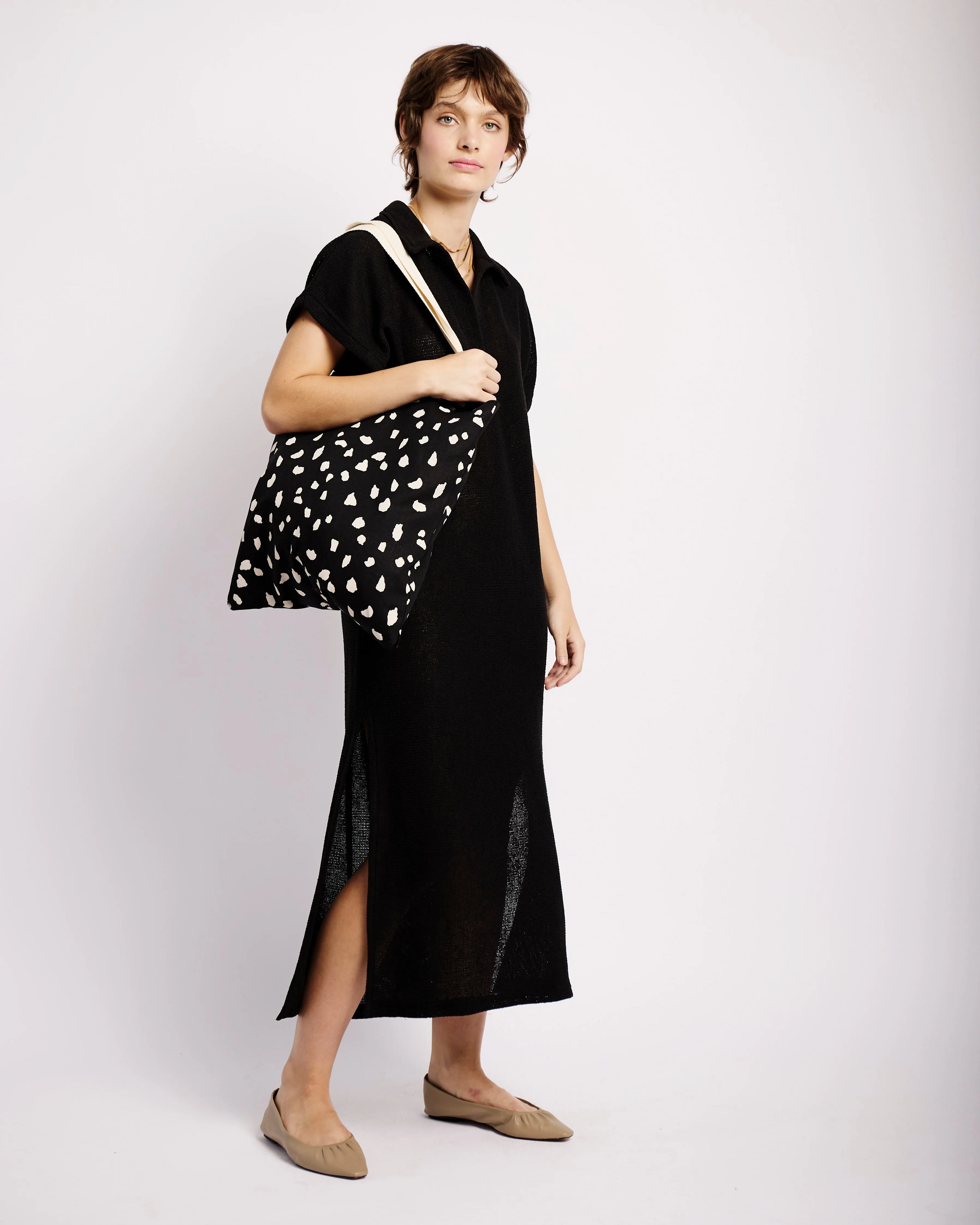 Collared Maxi Knit Dress in Black