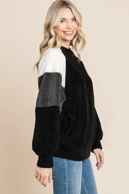 Color Block Faux Fur Raglan Sleeve Sweatshirt