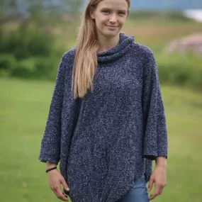 Cowl Neck Poncho- Blue