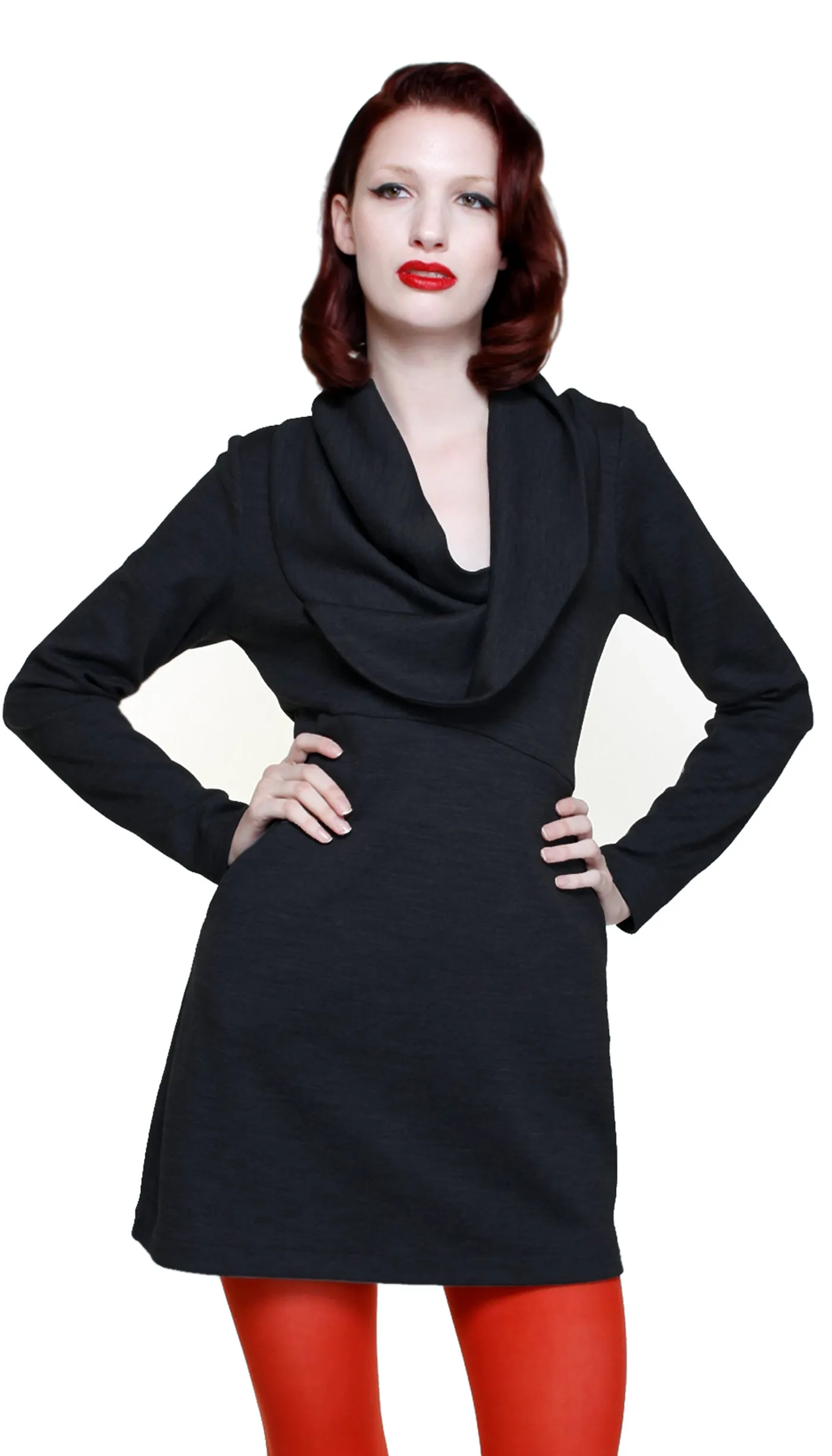 Cowl neck tunic dress/ Black