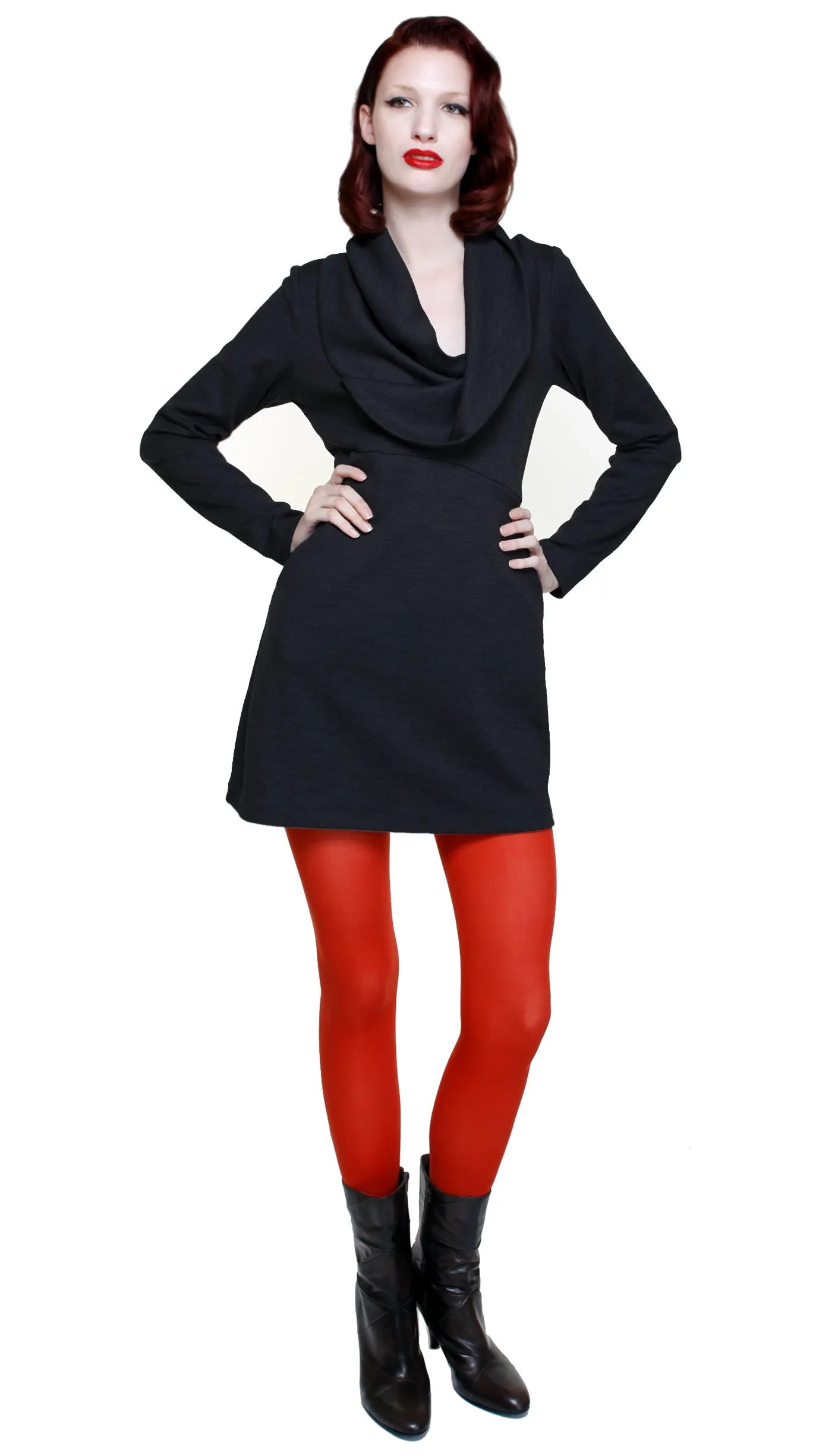 Cowl neck tunic dress/ Black