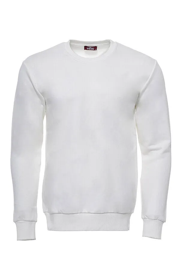 Cream Plain Circle Neck Sweatshirt - Wessi