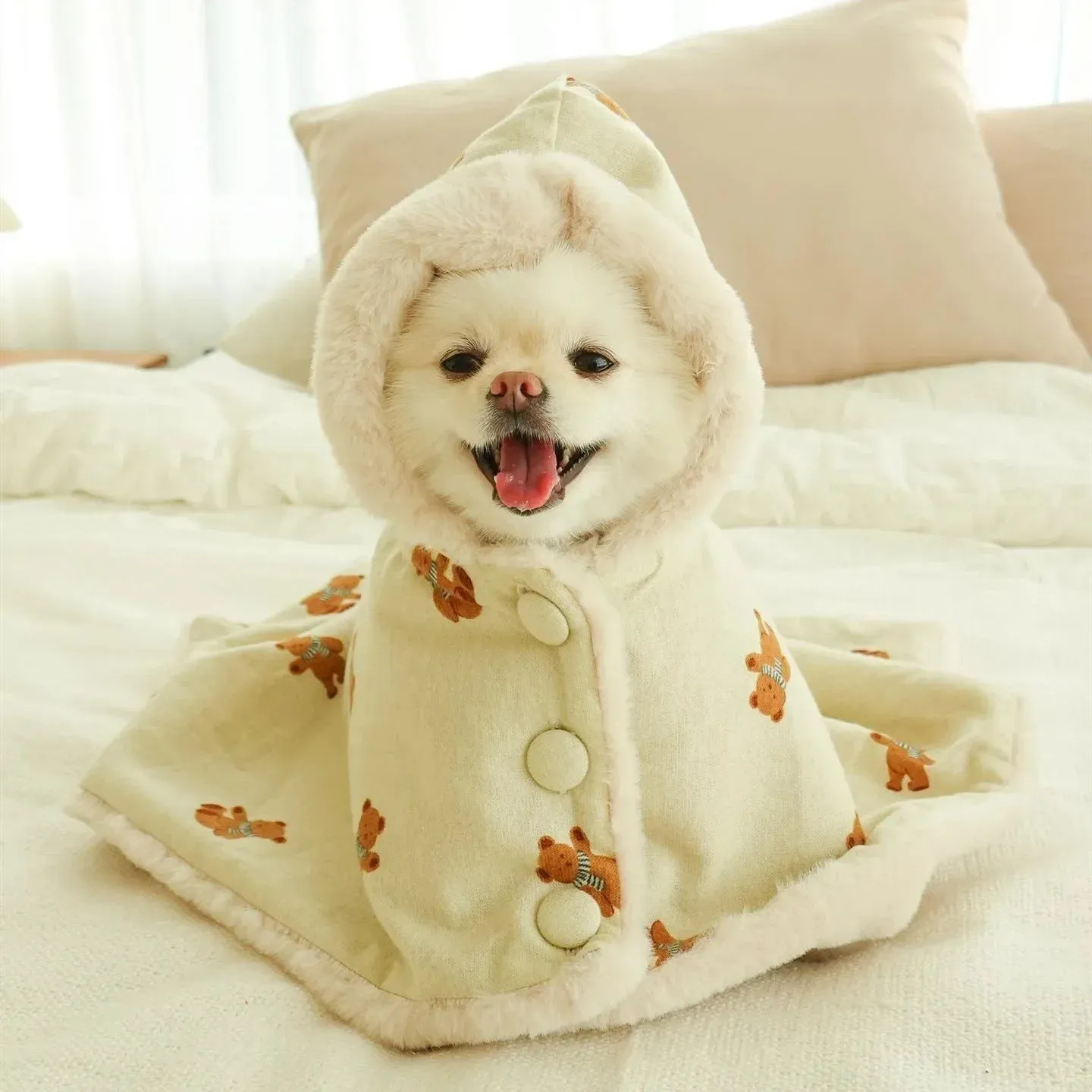 Cute Dog Blanket Pet Cloak Winter Warm Fleece Blanket Korean Scarf Cute Bear Pet Cape Rabbit Wool Blanket Dog Warm Cape Sleeping Cover