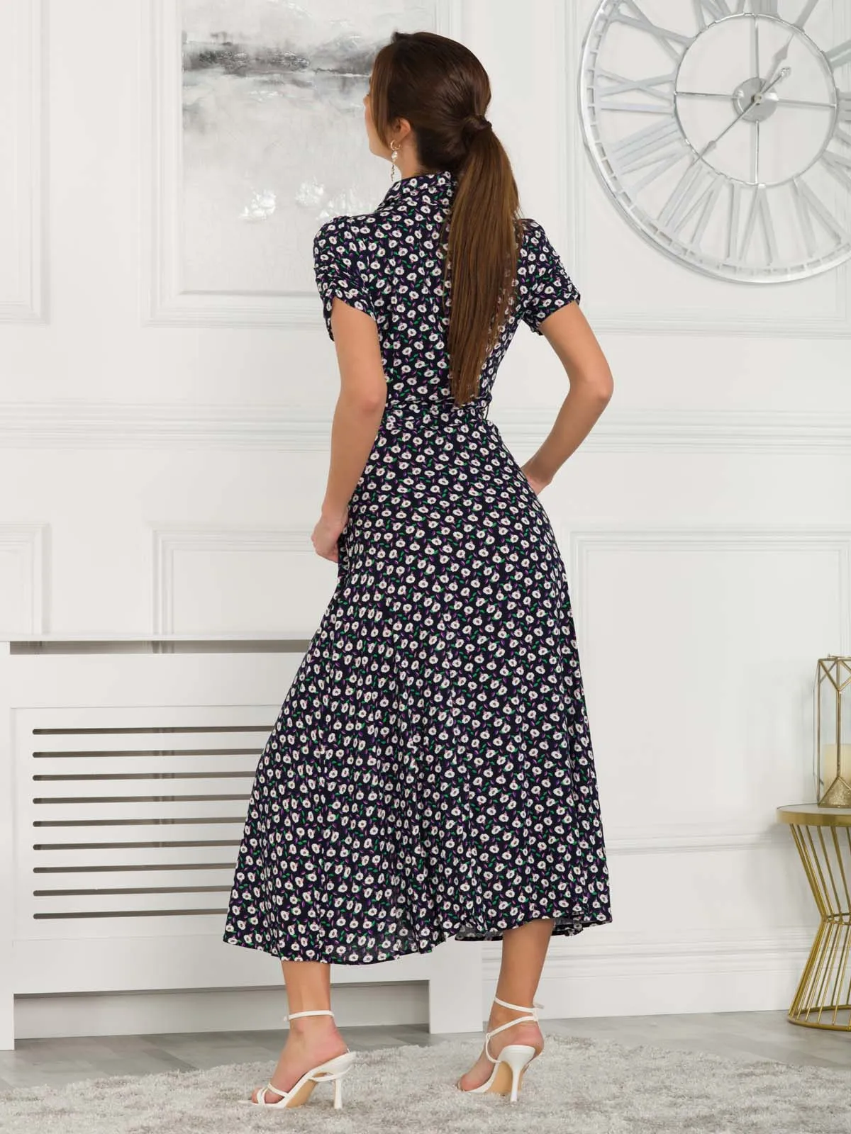 Danni Shirt Midi Dress, Navy Floral